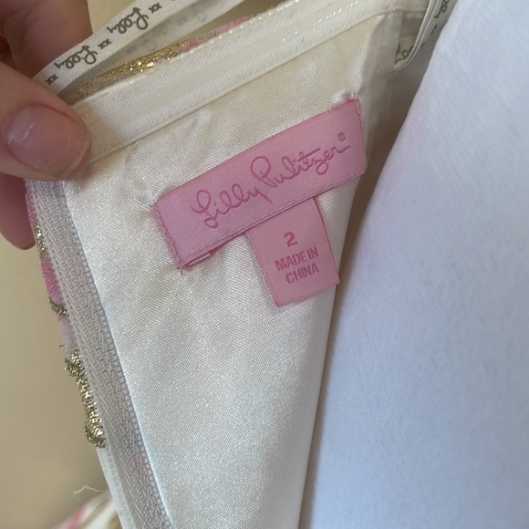 Lily Pulitzer size 2 Cream Pink Metallic Gold Scalloped trim - Picture 3 of 3